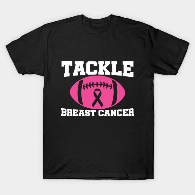 Tackle Breast Cancer Football Sport Awareness Support Pink Ribbon T-Shirt by Color Me Happy 123